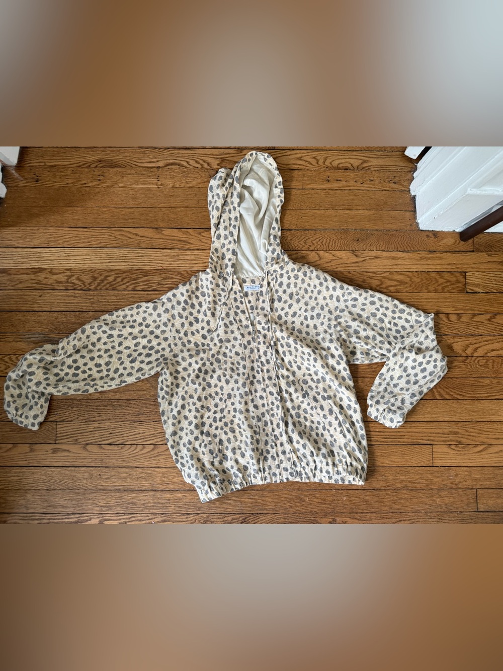 Equipment Cream Leopard Print Silk Hooded Jacket - Size XS